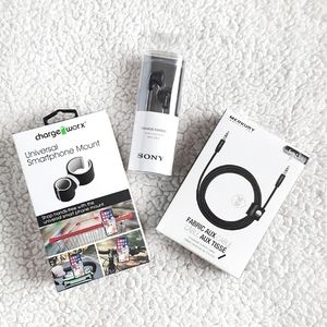 NWT SONY Headphones / CHARGE WORX Phone Mount / MERKURY AUX Cord Cable Bundle
